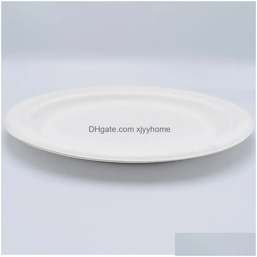 Dishes & Plates Disposable Plates Compostable Paper Tableware Cam Picnic Eco-Friendly Unbleached Drop Delivery Home Garden Kitchen, Di Dhpbc