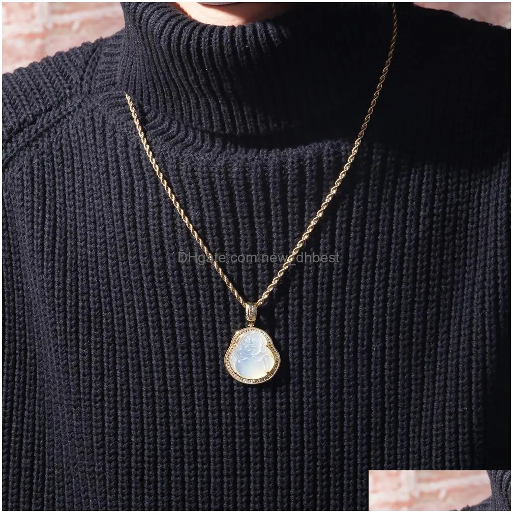 Pendant Necklaces Hip Hop Necklace Jewelry Chalcedony Maitreya Pendant High Quality Iced Out Buddha Gold Sier Necklaces Drop Delivery Dh8Lb