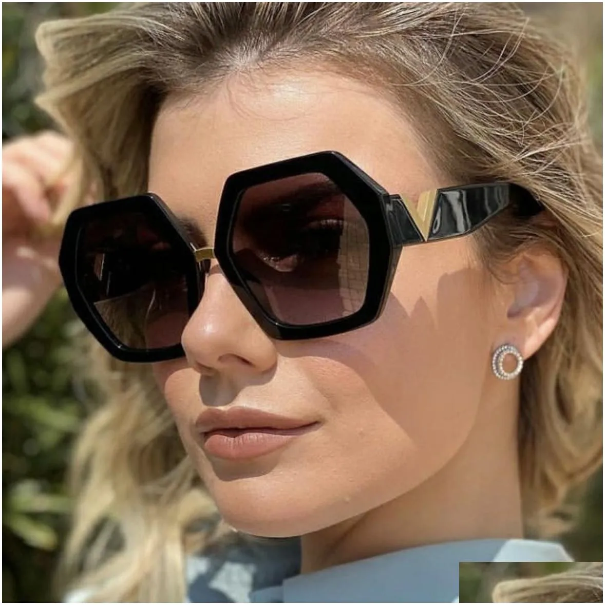 trending polygon designer sunglasses fashion v frame eyeglasses outdoor party black white shades gradient lenses sun glasses for women girl beach