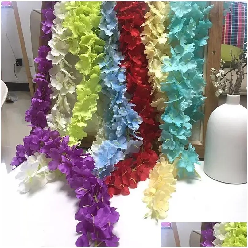 Decorative Flowers & Wreaths Artificial Hydrangea Wisteria Flower For Diy Simation Wedding Arch Rattan Wall Hanging Home Party Decorat Dhpux