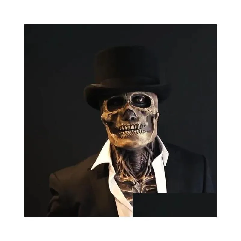 Party Masks The Latest Skeleton Biochemical Mask for Halloween Cosplay Props Silicone Full Cover Head with Hat PR Sale 230818