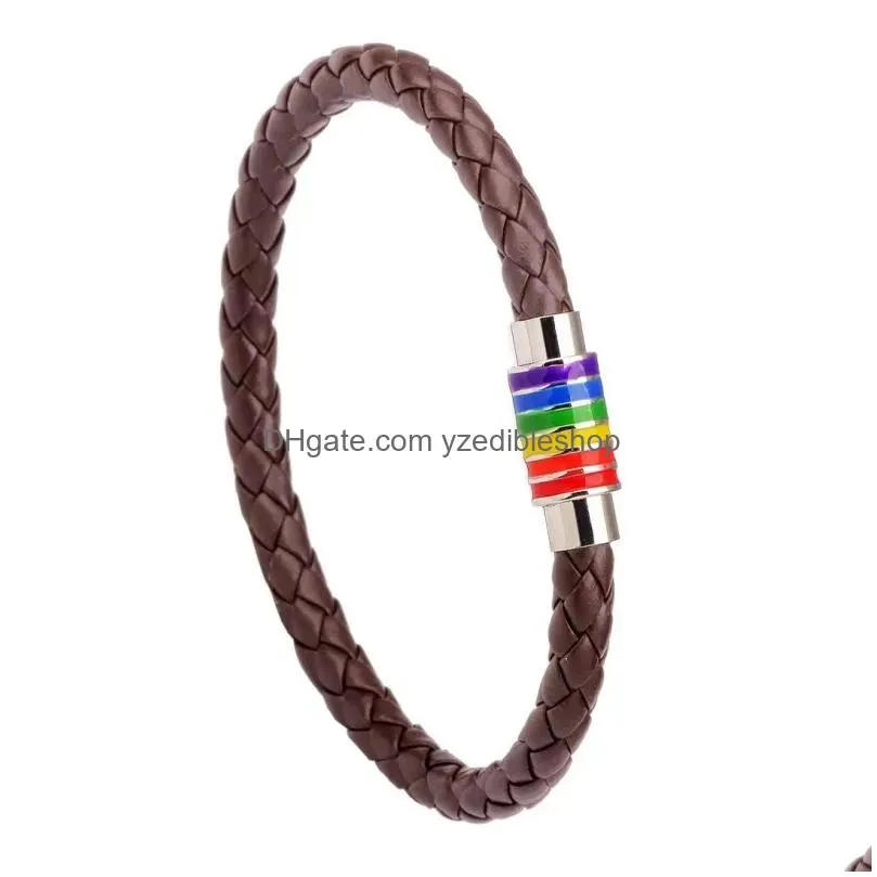 designer bracelet genuine leather rainbow charm wrap bracelet stainless steel magnetic clasp bracelet bracelet for men and women