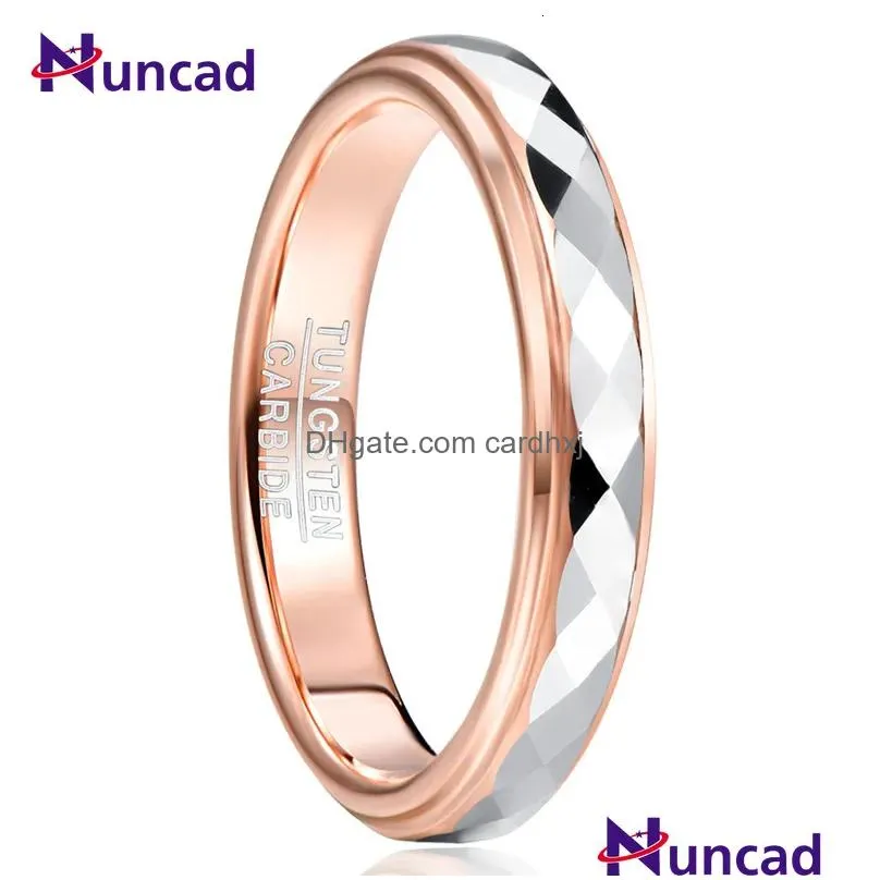 Solitaire Ring Solitaire Ring Nuncad 4Mm Tungsten Carbide Surface Polished Rhombus Shaped Batch Rose Gold Plating Side Step Steel Wedd Dhdlj