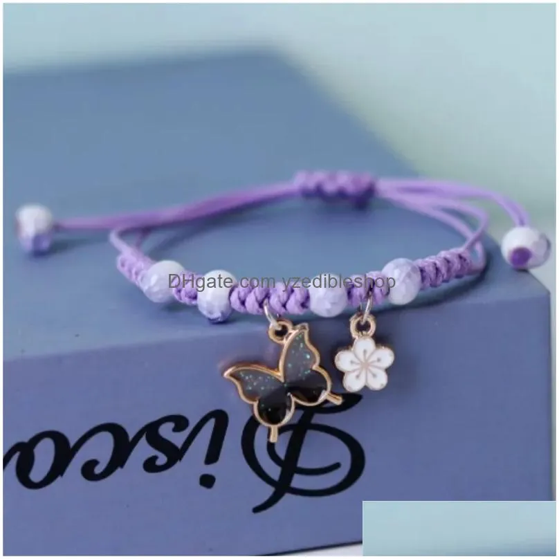 chain rinhoo fashion handmade purple butterfly flower bracelet for women charm sweet animal pendant braided bracelets bangle jewelry