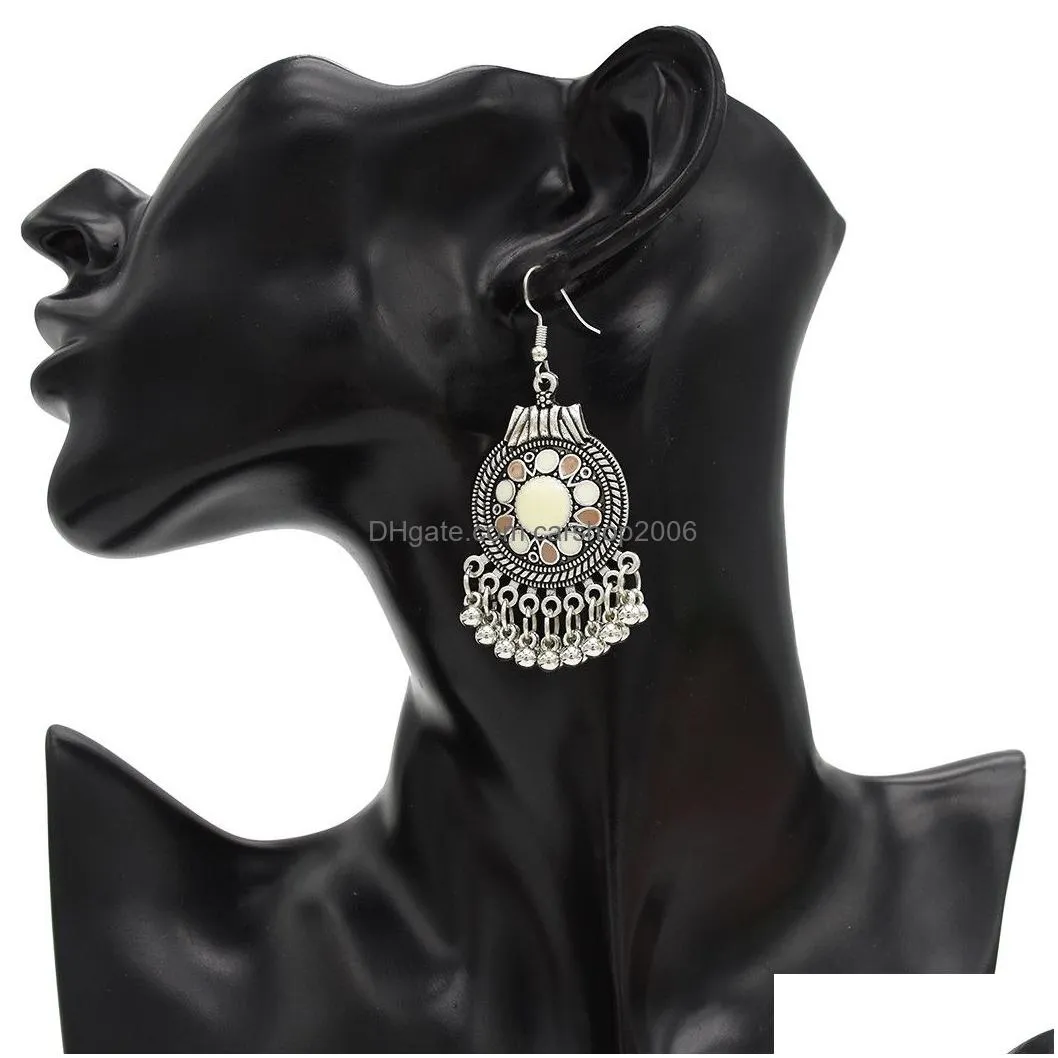 4 colors bohemian vintage silver enamel ball tassel dangle earrings jewelry design