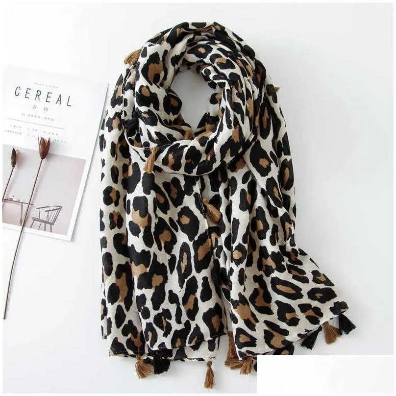 Scarves Classic Fashion Leopard Scarf Spring And Autumn Winter Long All-In-One Womens Korean Version Of Cotton Linen Silk Dual-Purpose Dh1Ui