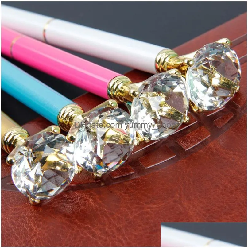 Ballpoint Pens Wholesale Crystal Glass Kawaii Pen Big Gem Ball With Large Diamond Fashion School Office Supplies Drop Delivery Busin Dhwmb