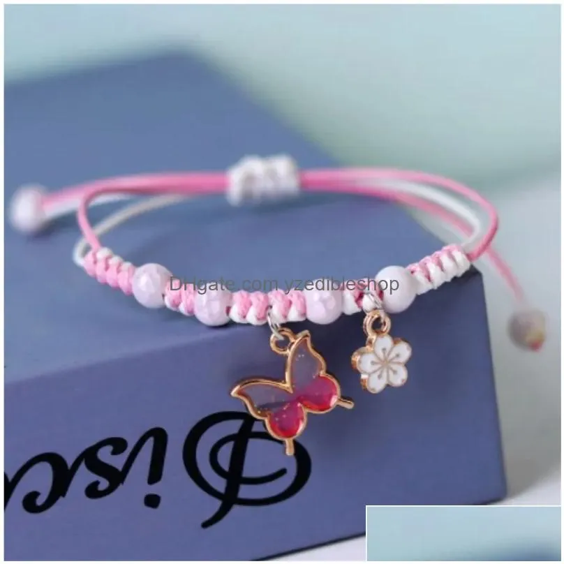 chain rinhoo fashion handmade purple butterfly flower bracelet for women charm sweet animal pendant braided bracelets bangle jewelry
