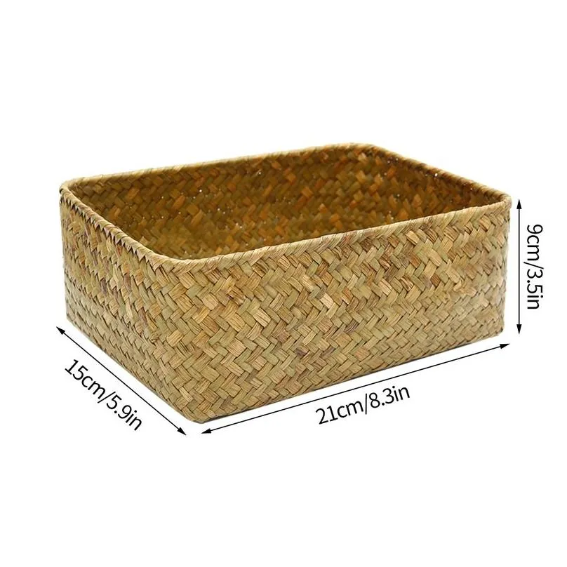 Storage Baskets Woven Seagrass Storage Baskets St Rattan Basket Desk Organizer Picnic Fruit Box Cosmetic Container Drop Delivery Home Dha1F