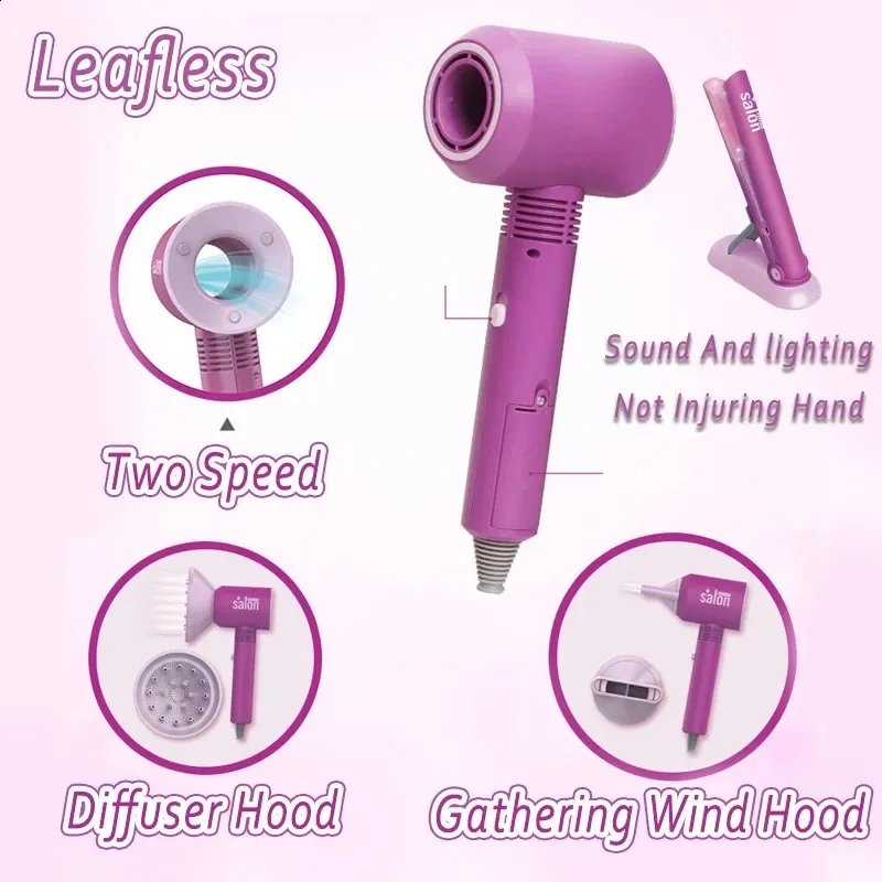 Beauty Fashion Girls Makeup Game Simulation Hairdressing Set Electric Hair Dryer Pretend Play Children Toys Girl House Gift 231214