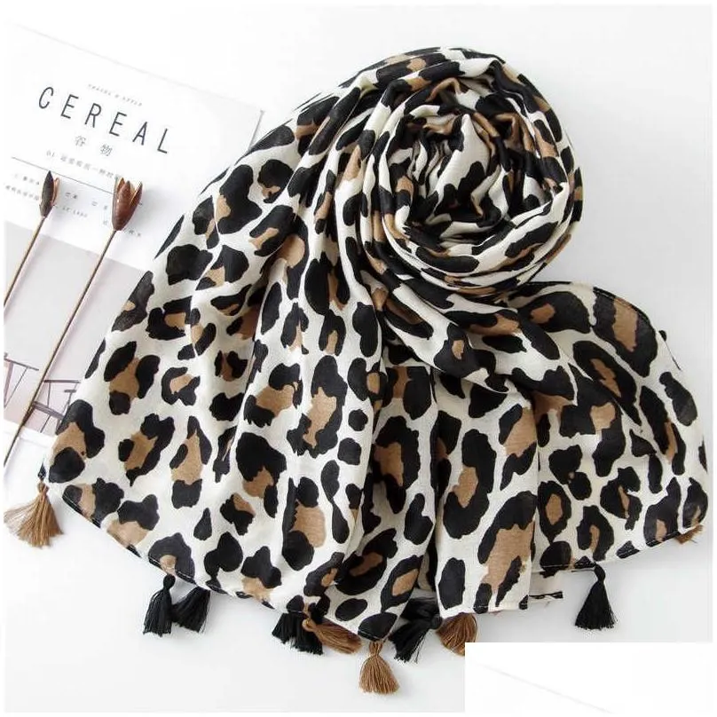 Scarves Classic Fashion Leopard Scarf Spring And Autumn Winter Long All-In-One Womens Korean Version Of Cotton Linen Silk Dual-Purpose Dh1Ui