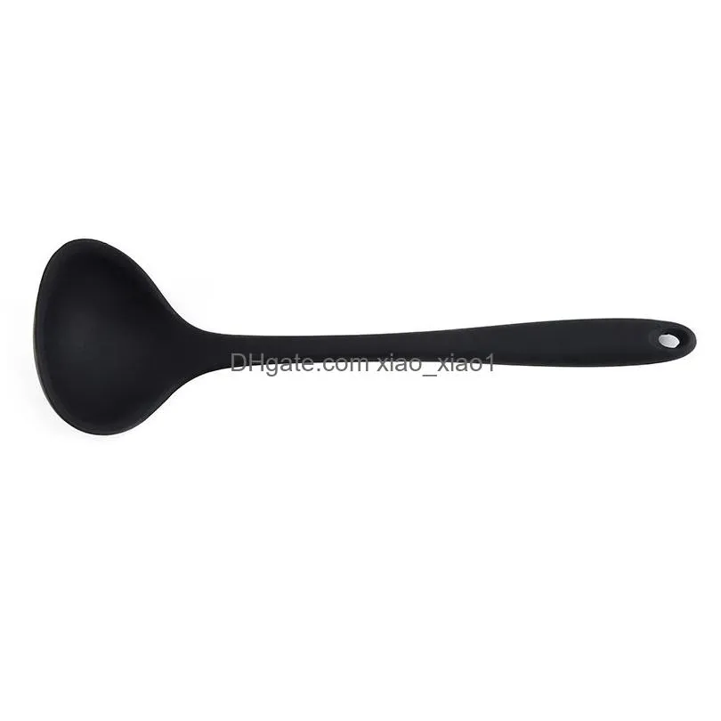 silicone ladle soup spoon nonstick heat resistant bpa long handle big round scoop kitchen utensils for cooking stirring serving soups