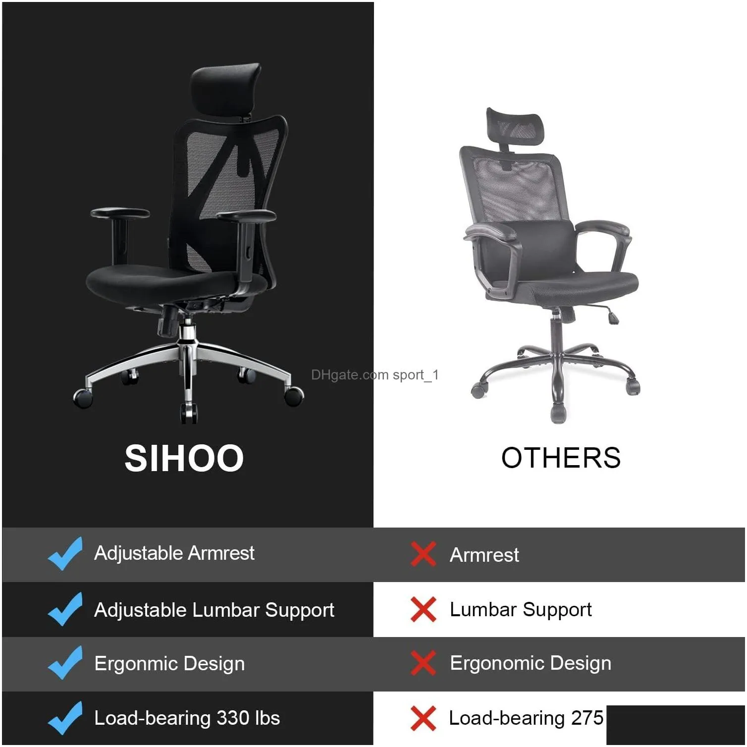 sihoo m18 ergonomic office chair for big and tall people adjustable headrest with 2d armrest lumbar support and pu wheels swivel tilt function