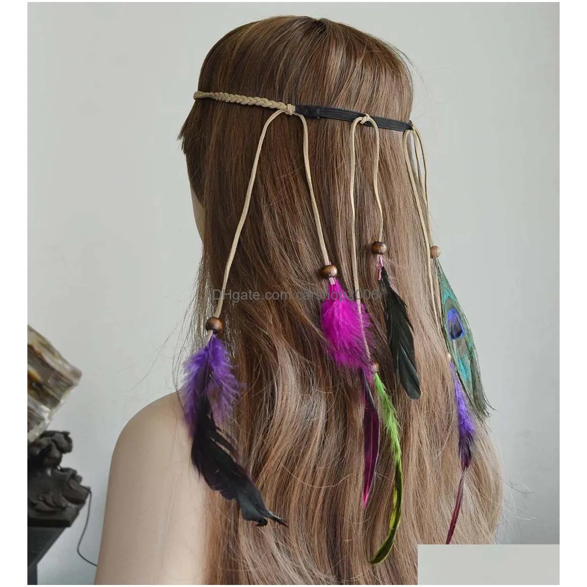 handmade ethnic gypsy rope colorful feather hairbands women boho hairband hair accessory