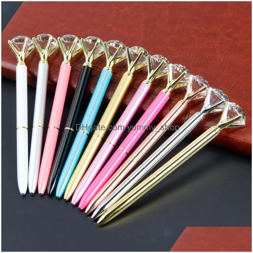 Ballpoint Pens Wholesale Crystal Glass Kawaii Pen Big Gem Ball With Large Diamond Fashion School Office Supplies Drop Delivery Busin Dhwmb