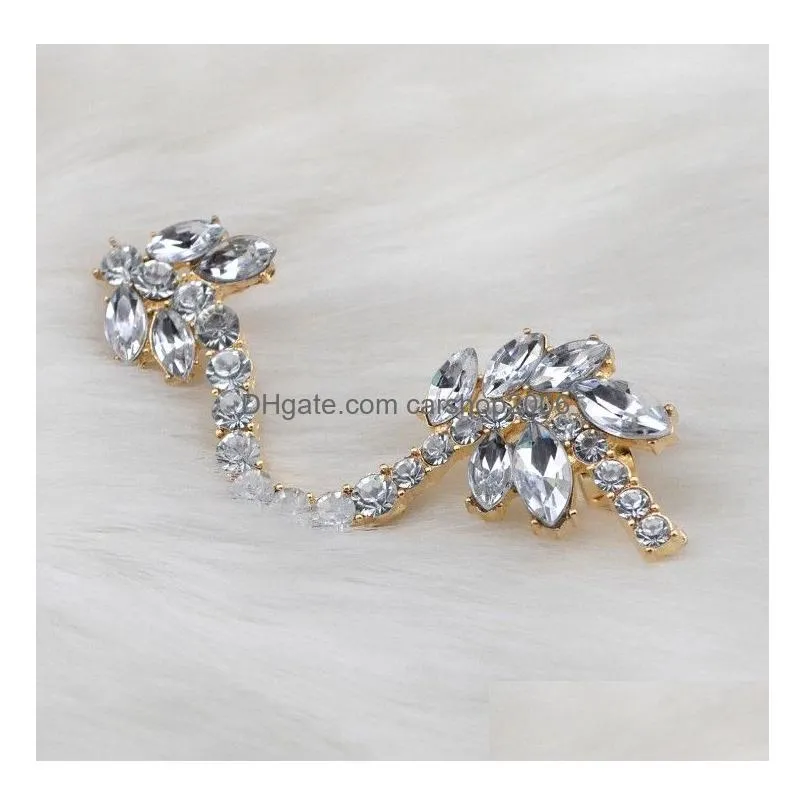 rhinestone crystal leaves flower ear cuff earrings korea style silver/gold plated metal