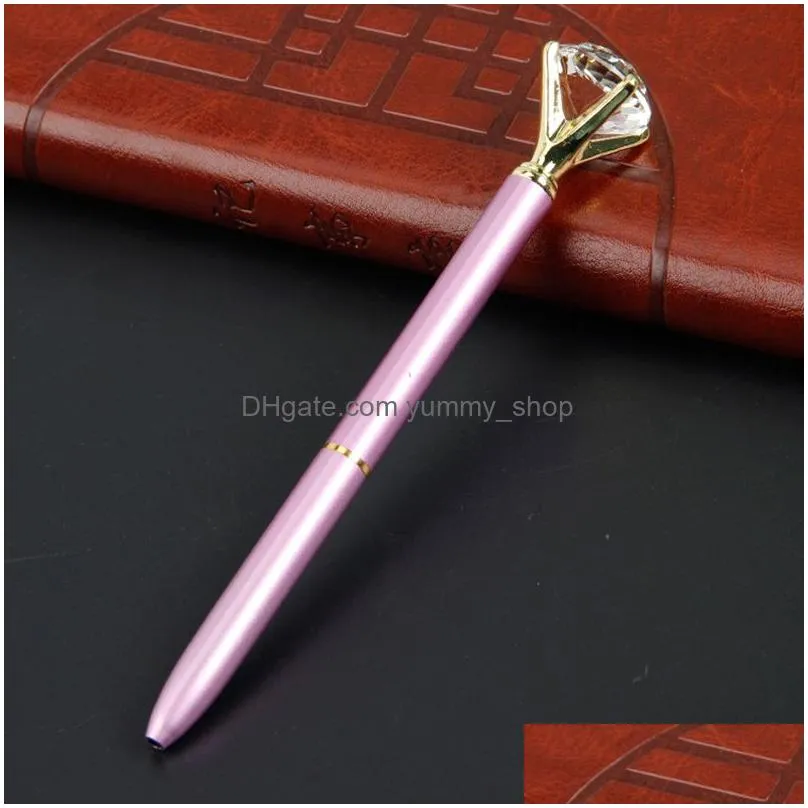 Ballpoint Pens Wholesale Crystal Glass Kawaii Pen Big Gem Ball With Large Diamond Fashion School Office Supplies Drop Delivery Busin Dhwmb