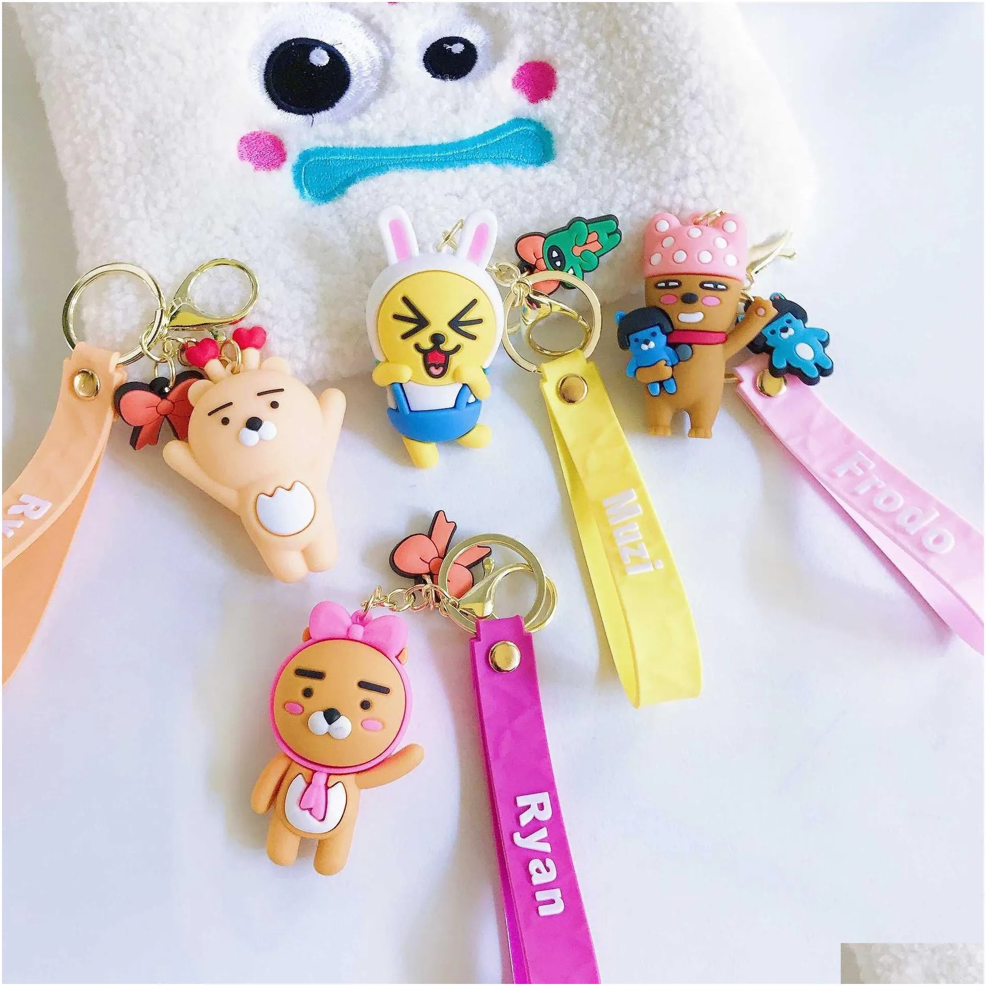 Keychains & Lanyards Keychains Korea Cartoon Kakao Friends Bear Rabbit Pendant Kawaii Car Chain Ring Phone Bag Hanging Jewelry Gifts G Dhqfd