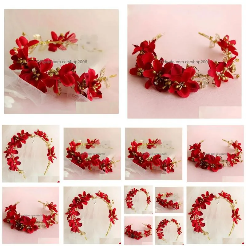 korean bridal hair accessories jewelry hairbands hair bands red flower heads wedding flowers wedding hair accessories