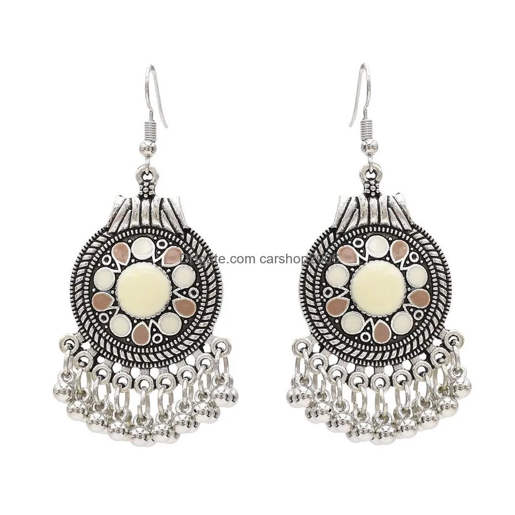 4 colors bohemian vintage silver enamel ball tassel dangle earrings jewelry design