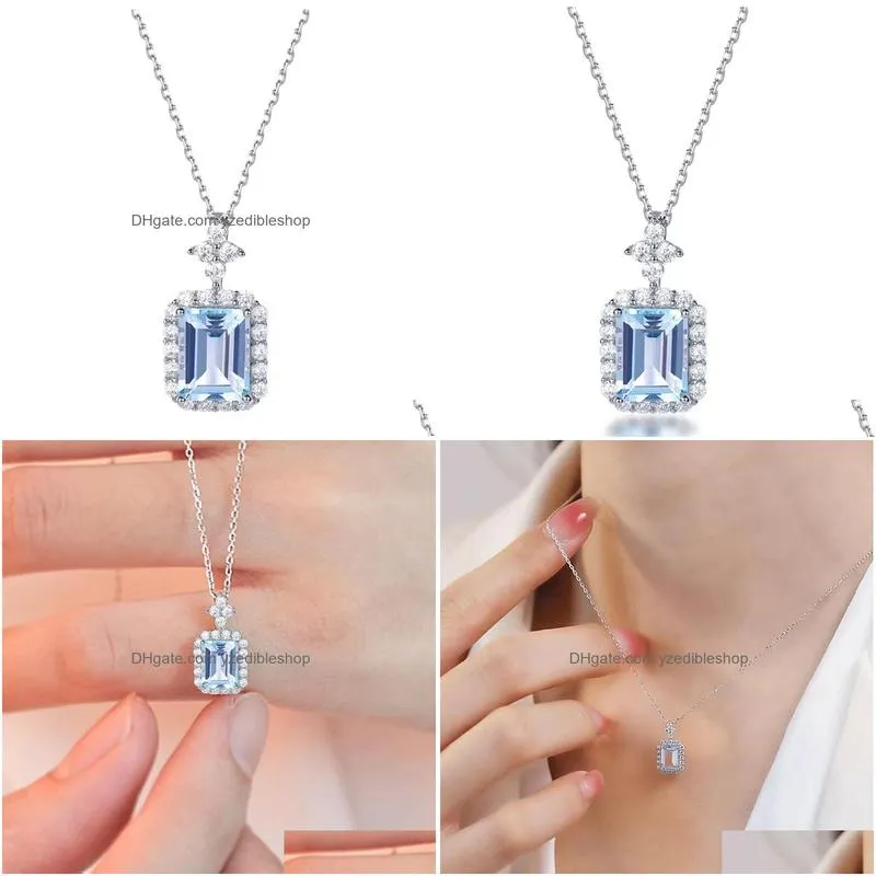 s925 silver womens natural blue topaz perfume bottle pendant engagement anniversary necklace jewelry