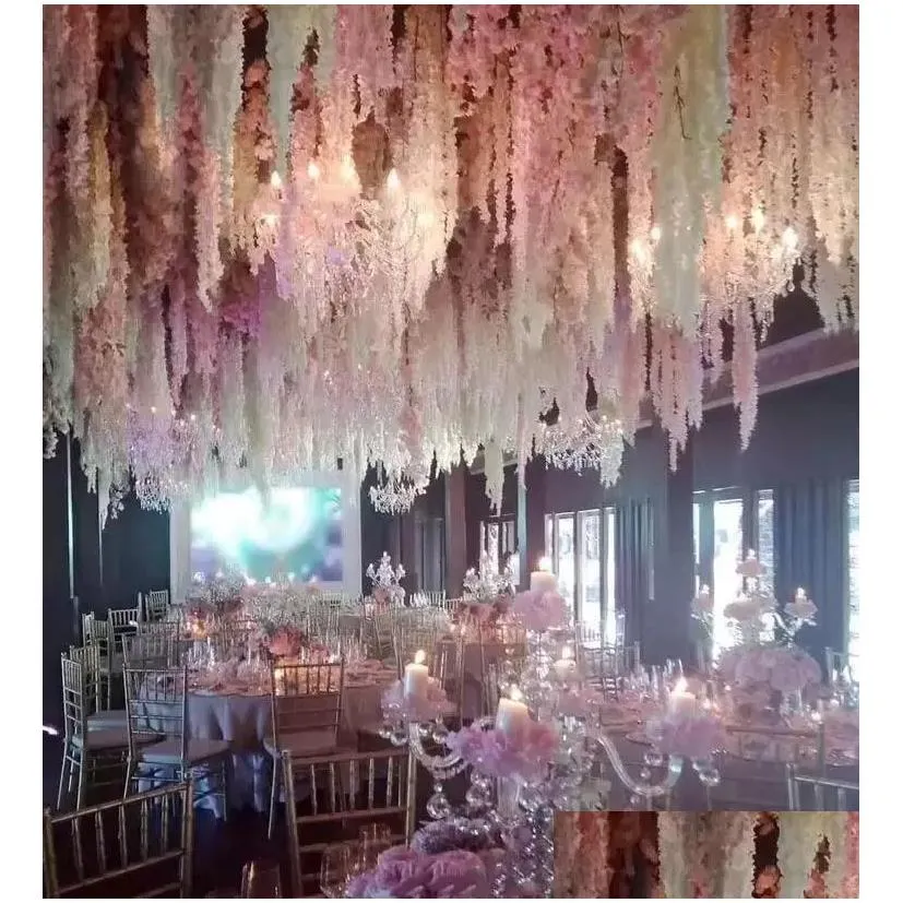 Decorative Flowers & Wreaths Artificial Hydrangea Wisteria Flower For Diy Simation Wedding Arch Rattan Wall Hanging Home Party Decorat Dhpux