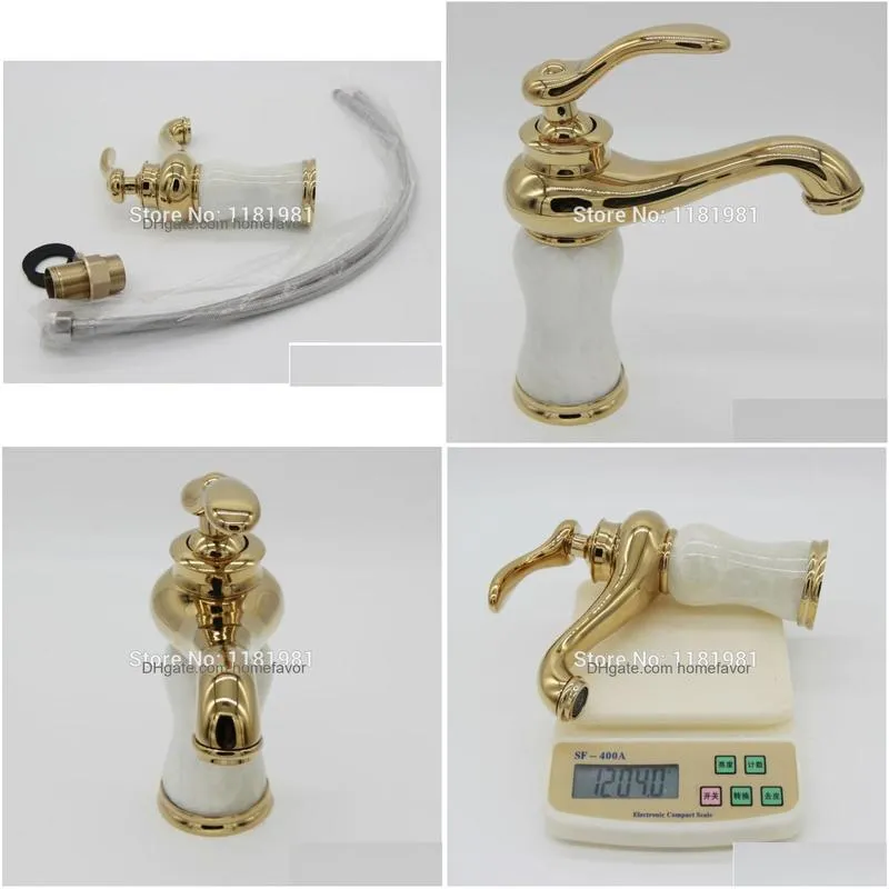 classic gold handle white marble body single hole gold-plated basin sink bathroom faucet 8703