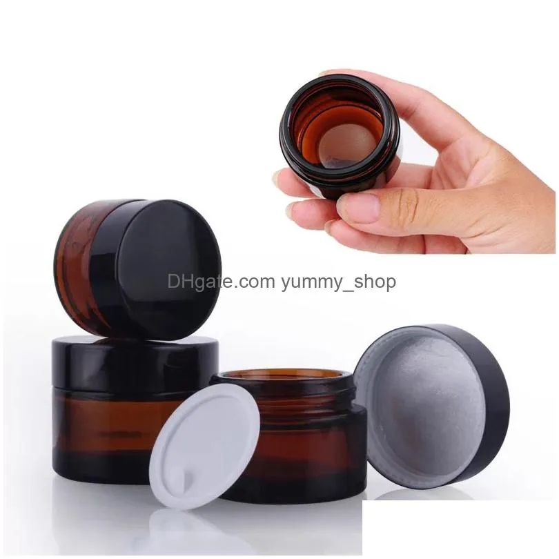 wholesale brown amber glass cream bottle jar black lid 5g 10g 15g 30g 50g 100g cosmetic jars packing bottles