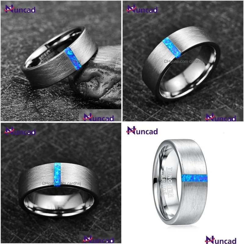 Solitaire Ring Solitaire Ring Nuncad 8Mm Width Mens Wedding Band Engagement Inlaid Blue Opal Surface Brushed Tungsten Carbide 230607 D Dhqrh