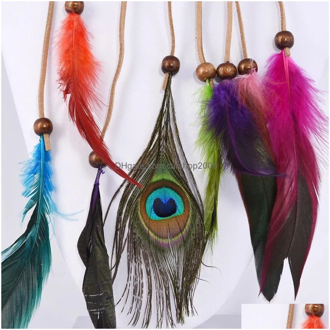 handmade ethnic gypsy rope colorful feather hairbands women boho hairband hair accessory