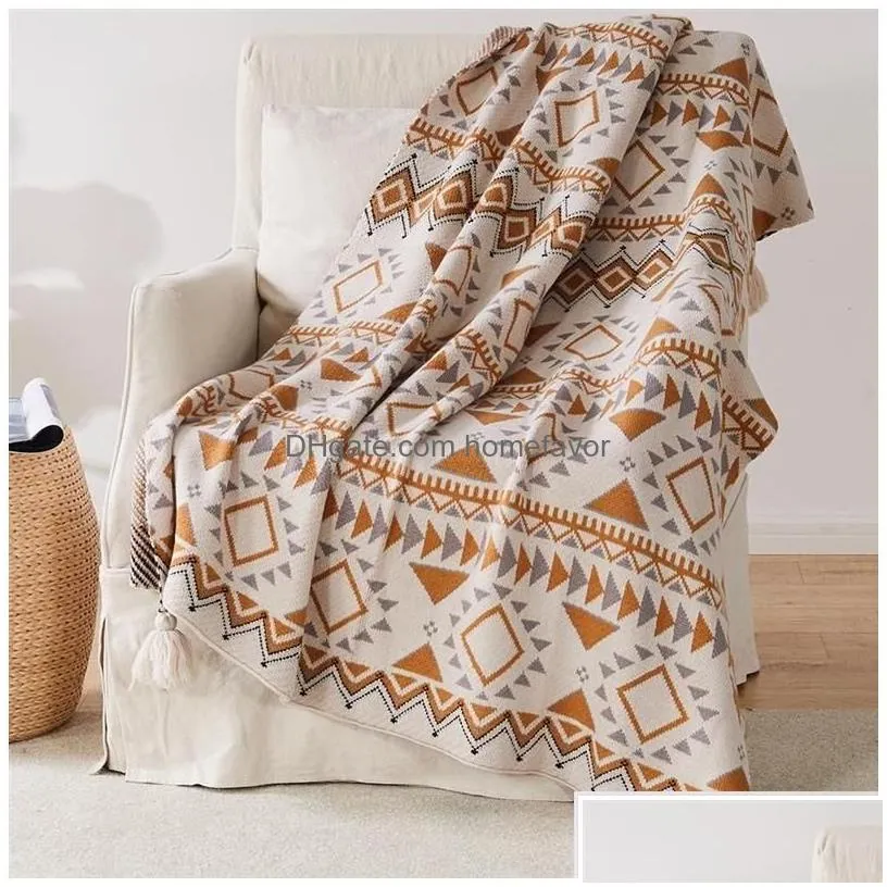 blankets plaid tassel knitted bohemian soft tapestry geometric nap blanket vintage home decor sofa er deken cobertor drop delivery gar