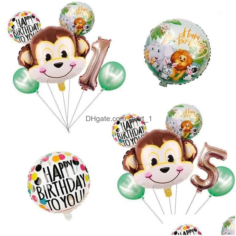 party decoration 1set cartoon animal brown monkey air helium balloon zoo safari farm theme birthday decorations kids baby shower t296m