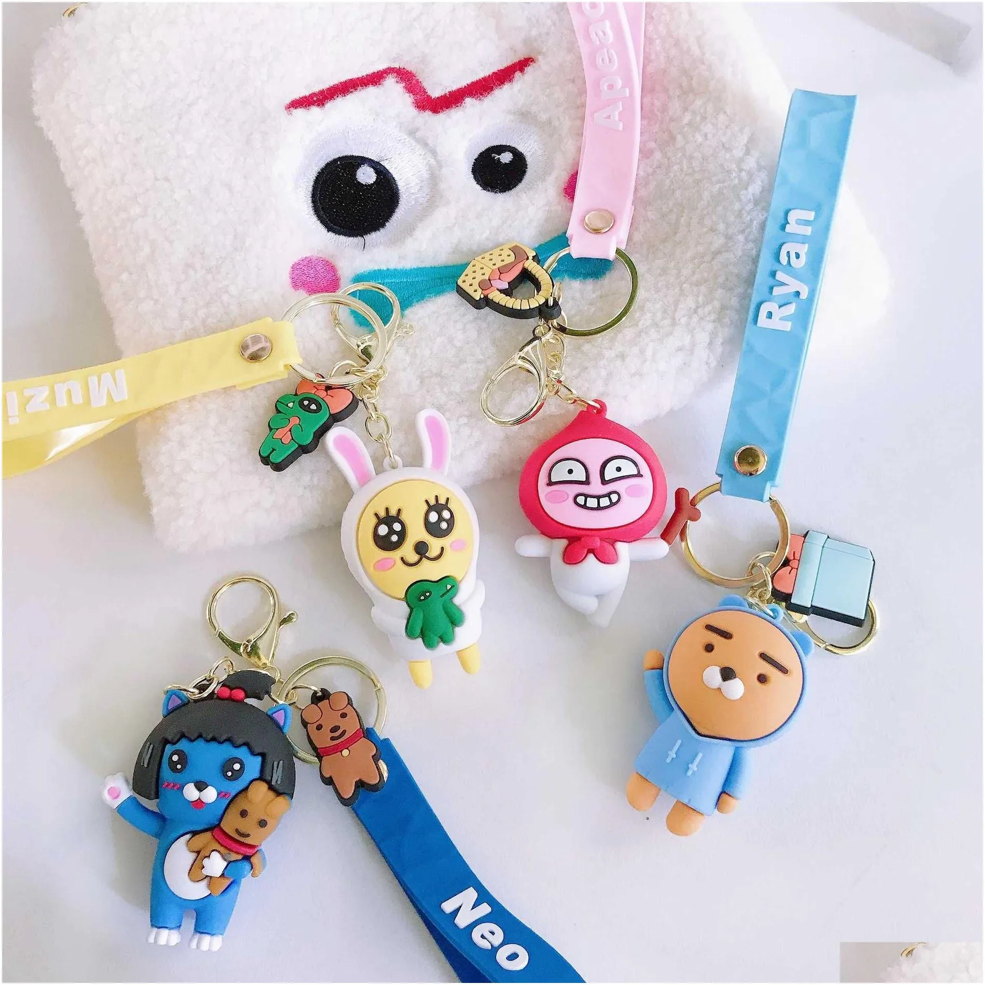 Keychains & Lanyards Keychains Korea Cartoon Kakao Friends Bear Rabbit Pendant Kawaii Car Chain Ring Phone Bag Hanging Jewelry Gifts G Dhqfd