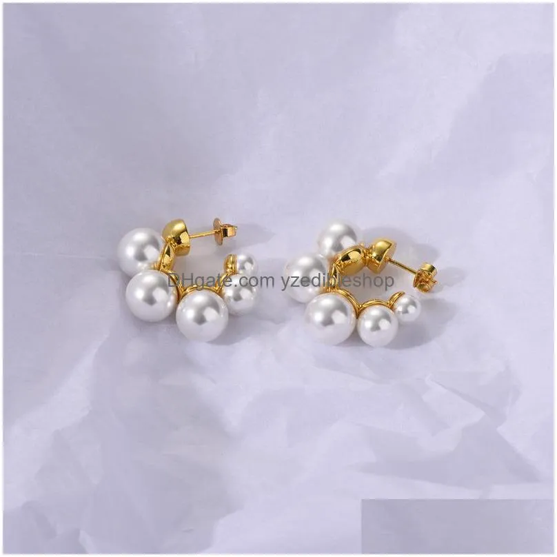 stud stud c-shaped pearl earrings stud female niche design high-quality texture sterling silver needle retro temperament jewelry gift