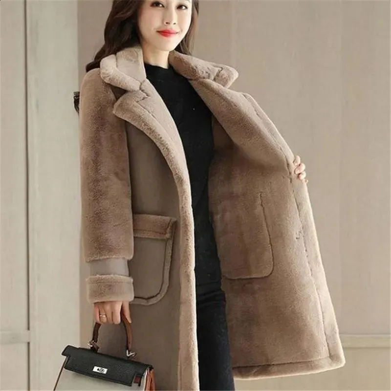 Women's Leather Faux Plush thick fur Coat Autumn And Winter Deerskin Plus Size Cotton To Keep Warm Jacket Clothing 231214