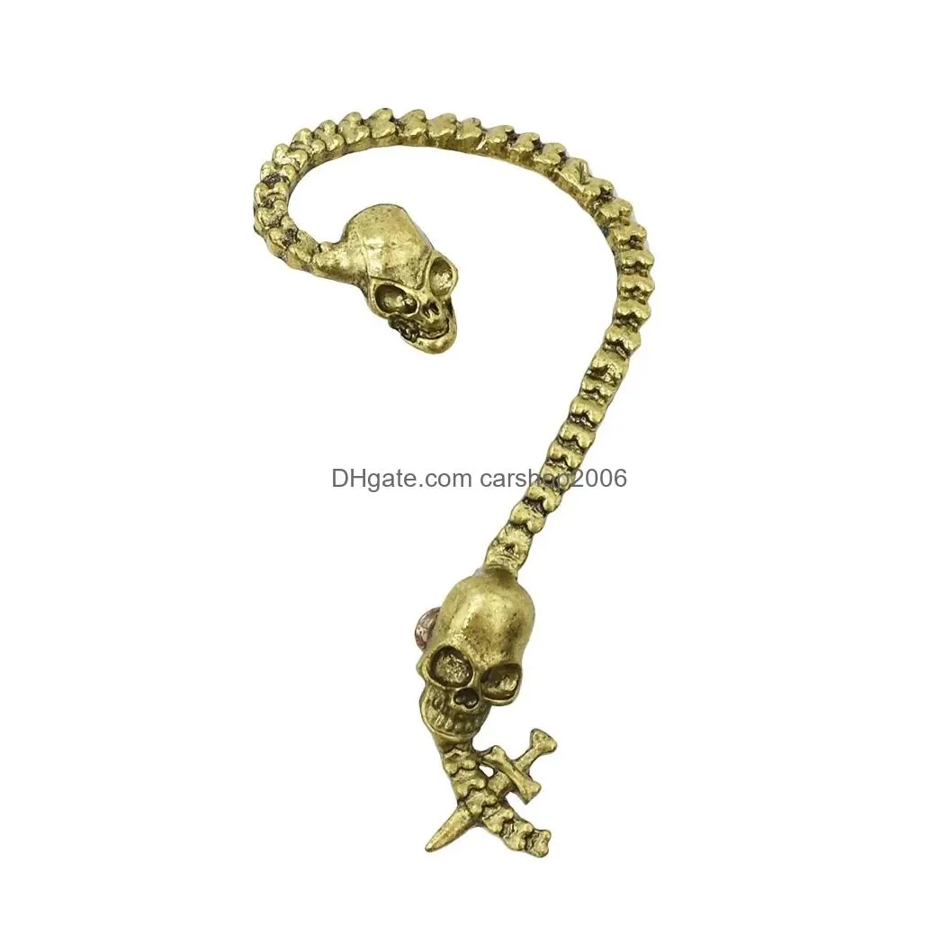 vintage style silver brown skull skeleton head ear cuff