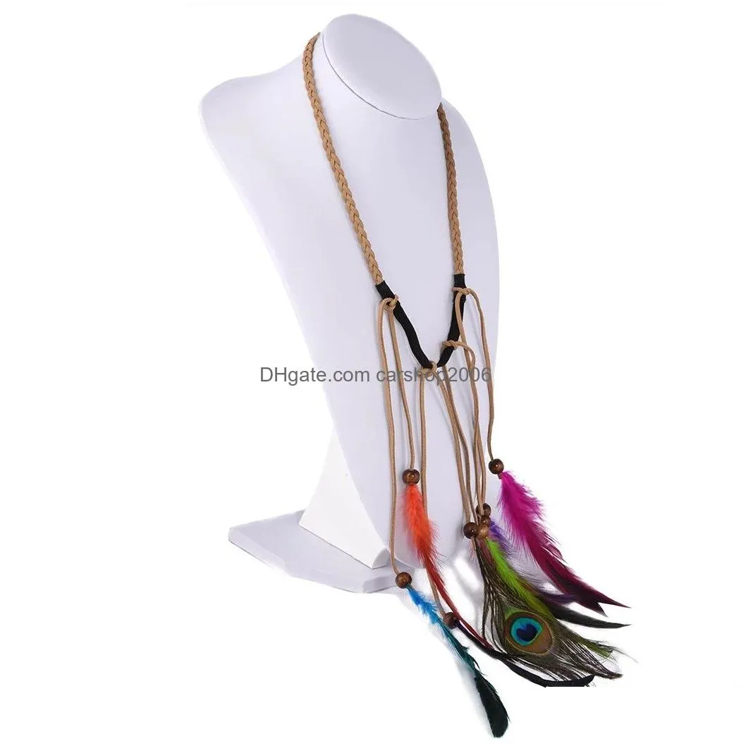 handmade ethnic gypsy rope colorful feather hairbands women boho hairband hair accessory