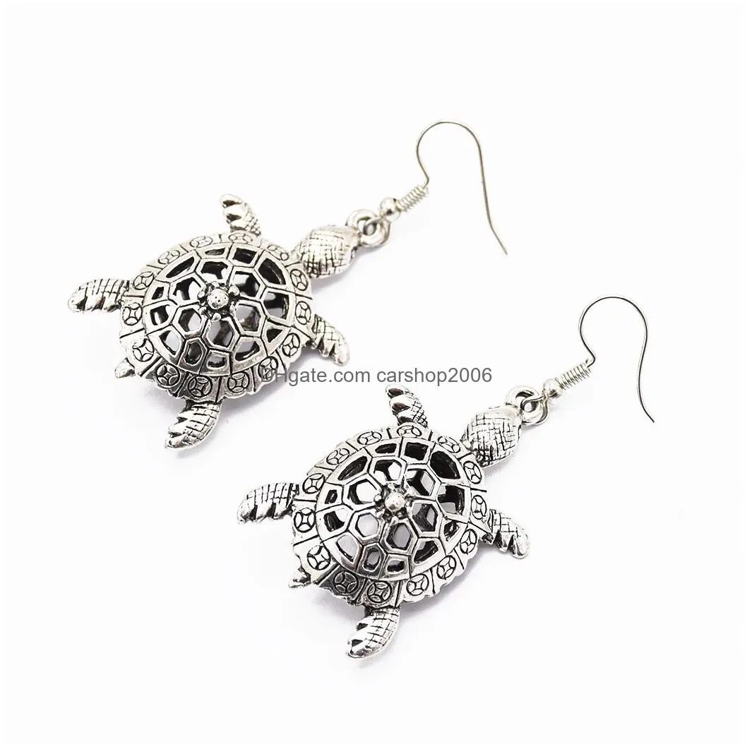 retro flower pattern cute animal style elephant turtle shape alloy drop dangle earrings for women gifts