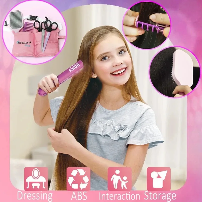 Beauty Fashion Girls Makeup Game Simulation Hairdressing Set Electric Hair Dryer Pretend Play Children Toys Girl House Gift 231214