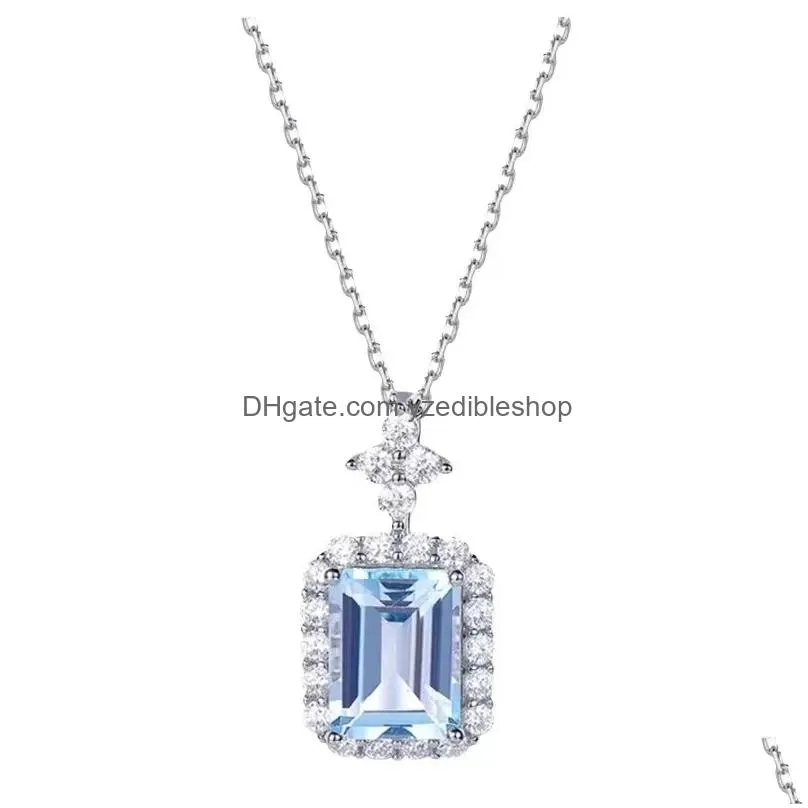 s925 silver womens natural blue topaz perfume bottle pendant engagement anniversary necklace jewelry