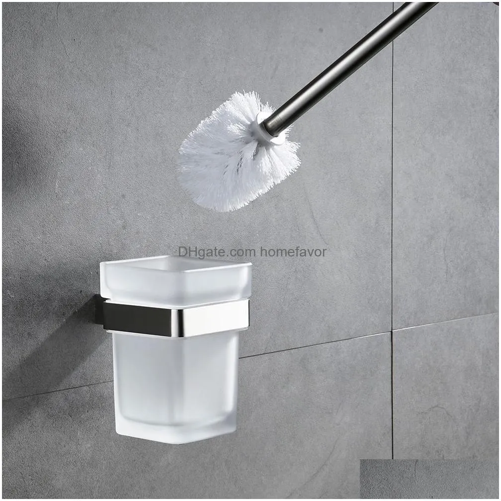 modern toilet brush holder stainless steel sus 304 mounting seat square style glass cups bathroom hardware fitting 610009