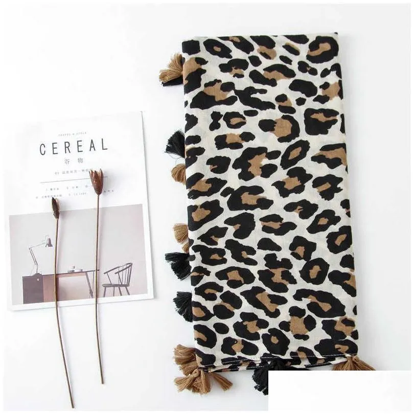 Scarves Classic Fashion Leopard Scarf Spring And Autumn Winter Long All-In-One Womens Korean Version Of Cotton Linen Silk Dual-Purpose Dh1Ui