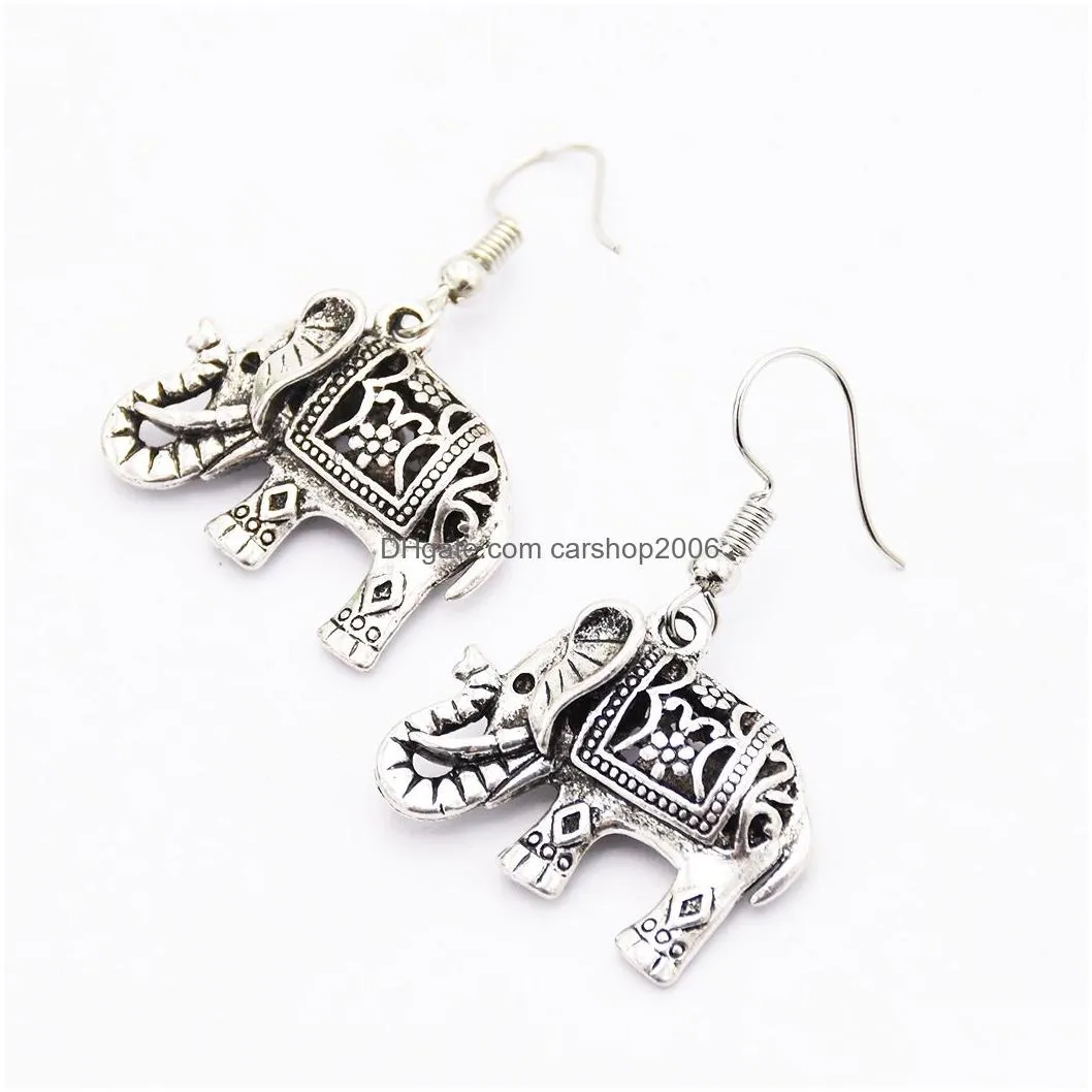 retro flower pattern cute animal style elephant turtle shape alloy drop dangle earrings for women gifts