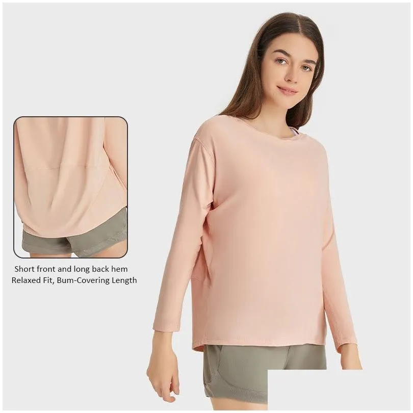 L-88 Long Sleeve Shirt Women Yoga Sports Tops Fitness Shirts Bum-Covering Length Sweatshirts Super Soft Relaxed Fit Autumn and Winter Top Tee for On the