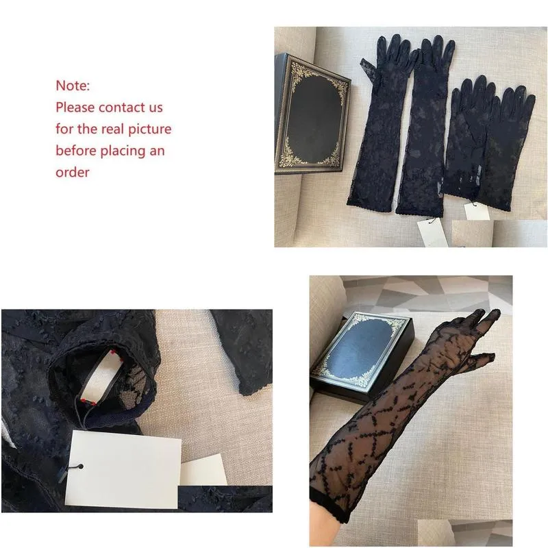 Black Tulle Gloves For Women Designer Ladies Letters Print Embroidered Lace Driving Mittens for Women Ins Fashion Thin Party Gloves 2