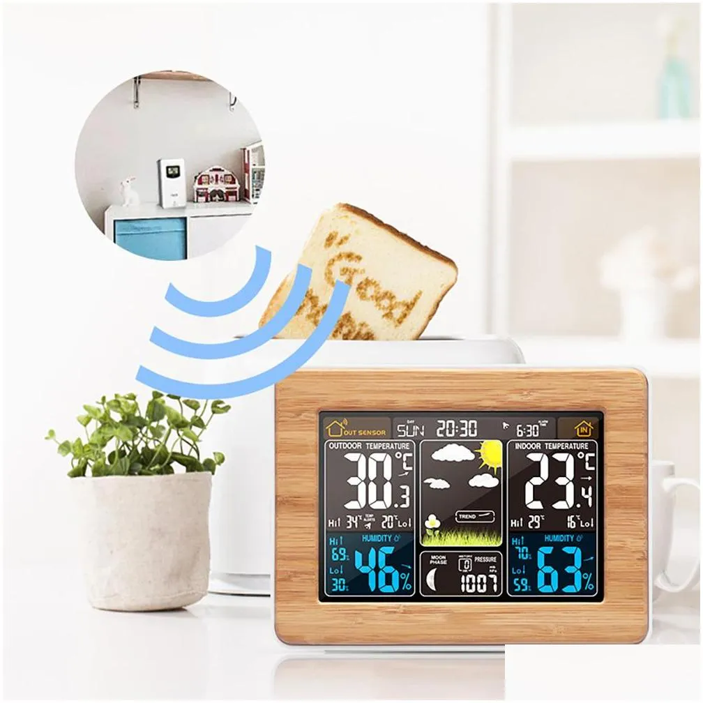 Other Clocks & Accessories Other Clocks Accessories Digital Alarm Clock Weather Station Wall Indoor Outdoor Temperature Humidity Watch Dhzea