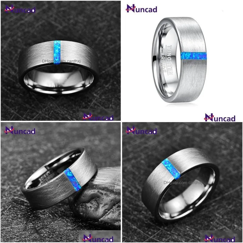 Solitaire Ring Solitaire Ring Nuncad 8Mm Width Mens Wedding Band Engagement Inlaid Blue Opal Surface Brushed Tungsten Carbide 230607 D Dhqrh