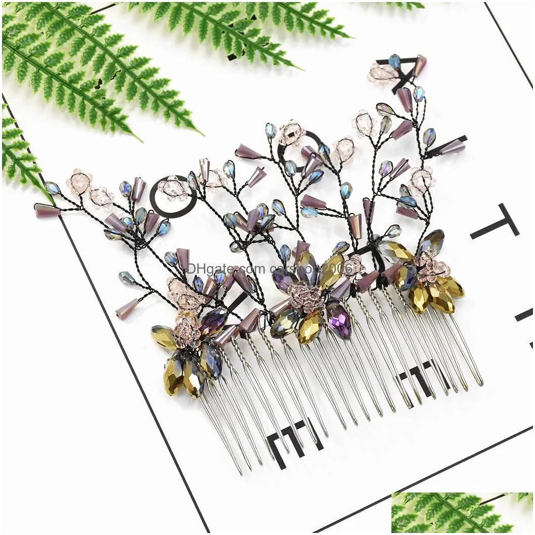 handmade colorful rhinestone wedding hair combs/pins crystal flower pearls bride hair jewelry accessories hair ornaments