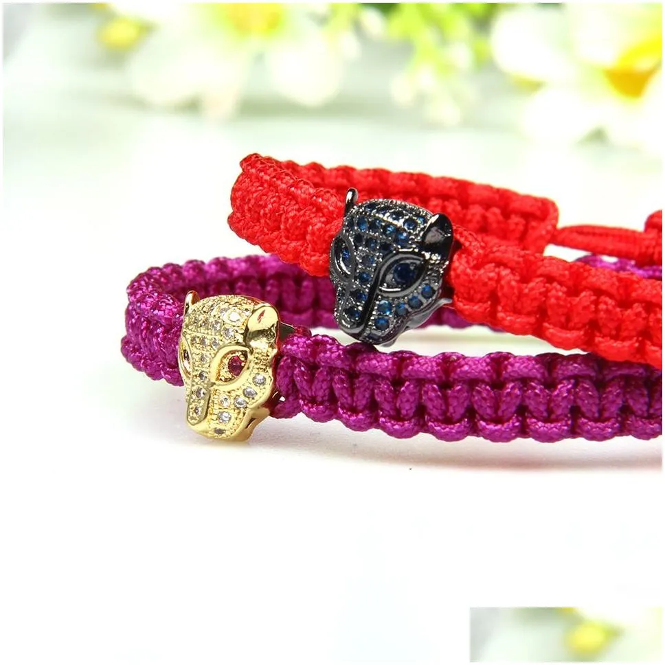 Charm Bracelets Fashion Couples Bangle Jewelry Cz Panther Braiding Bracelet New Micro Pave Pink Eye Leopard Bracelets219D Drop Deliver Dhjyk