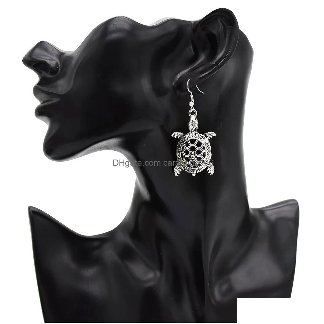 retro flower pattern cute animal style elephant turtle shape alloy drop dangle earrings for women gifts